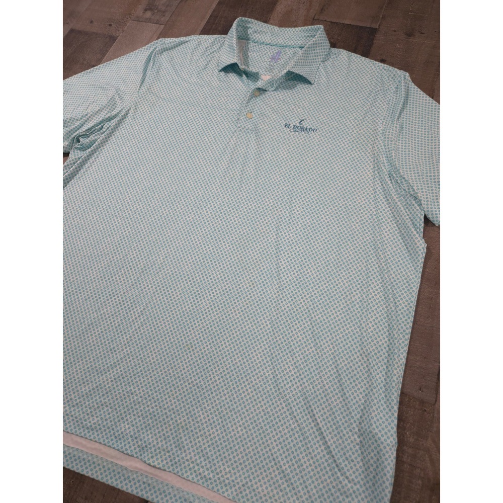 Johnnie-O El Dorado Golf Club Polo Shirt Men's 2XL Aqua Teal Micro Print Stretch